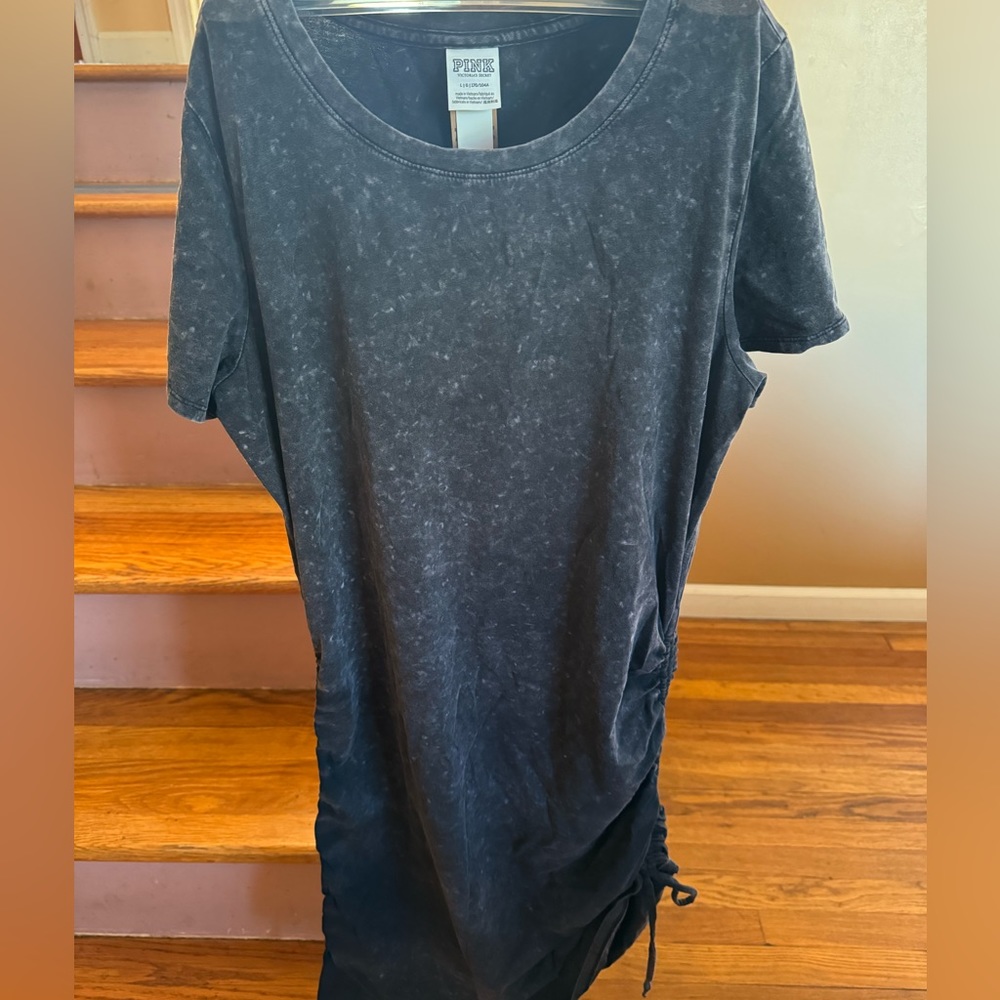 Brand New Pink Black Side Pull Tied Dress